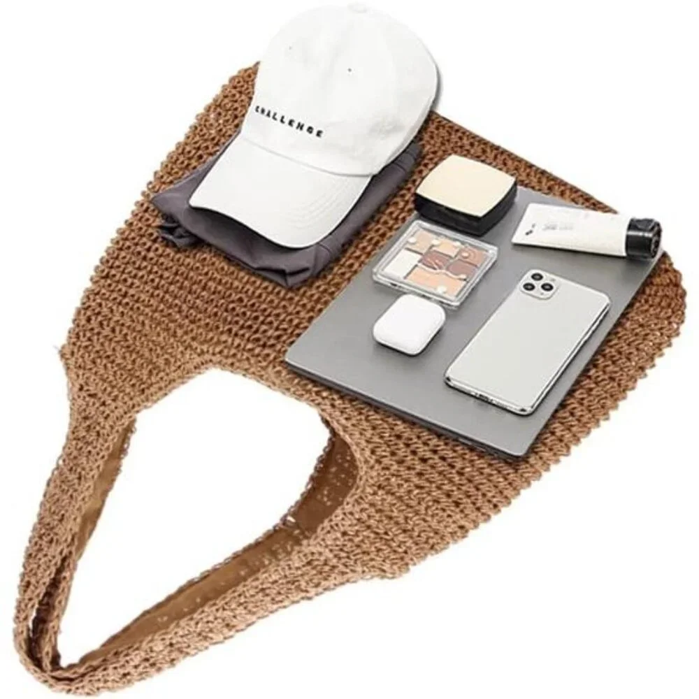 Hand Woven Soft Large Straw Shoulder Bag Boho Tote Retro Summer Bag for‎ Women